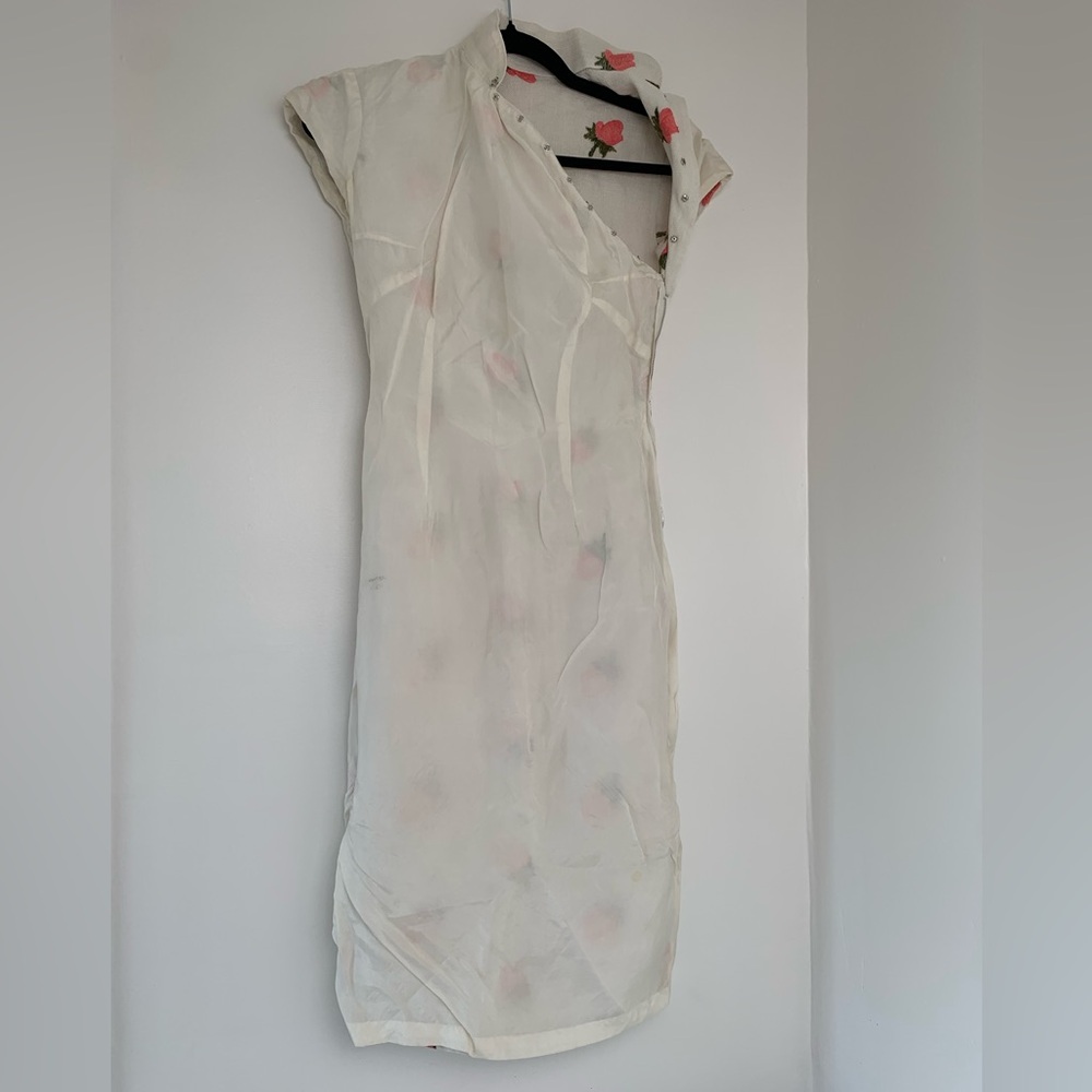SOLD Rare Vintage 1950’s Floral Embroidered Raw Linen Lined Silk Cheongsam Dress - Picture 11 of 15